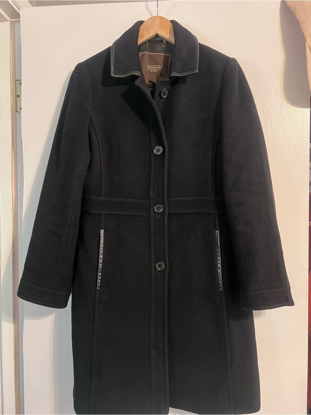 Women’s Coach Black Wool-Blend Single-Breasted Pea Coat